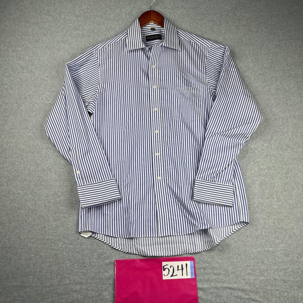 Donald J Trump Shirt 16 Blue White Striped French Cuff Button Up Long Sleeve Men